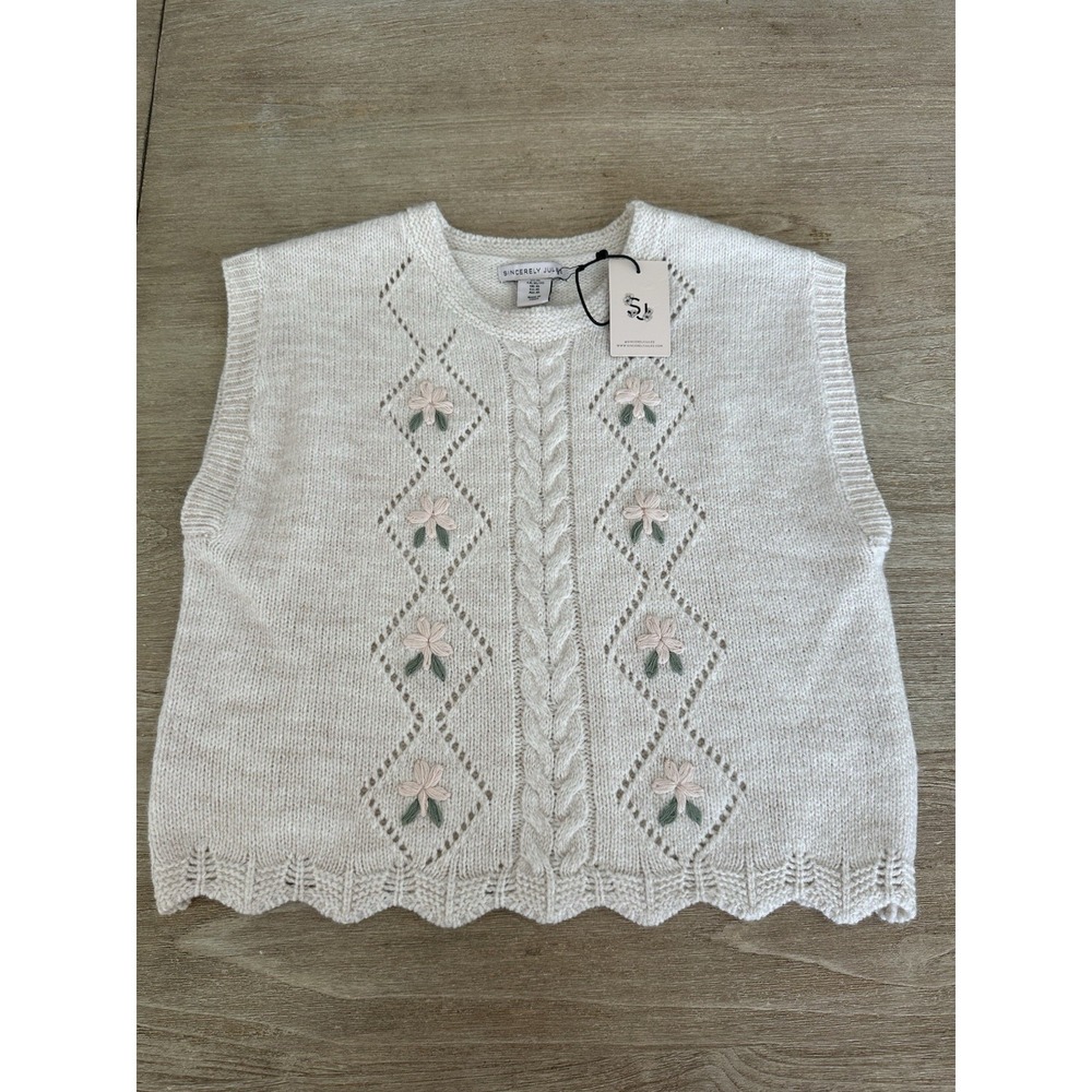 NWT Sincerely Jules VTG Crop Sleeveless Sweater Vest Floral Grannycore size XL - Picture 1 of 7